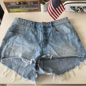 Embroidered Denim Shorts